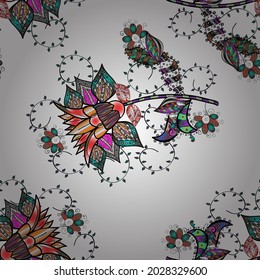 En tonos negros, grises y blancos de color acuático. Ilustración vectorial. Patrón primaveral sin foco con flores pequeñas.