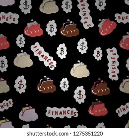 On black, white and beige colored background. Seamless business pattern. Bitcoin revenue illustration. Bitcoin growth concept. Vector illustration.