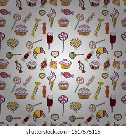 On black, white and beige colors. Colorful seamless pattern with candy abstract geometric style. Trendy vector background.