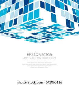 On a blue background abstract white cubes