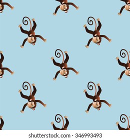 On a blue background depicts a pattern with cheerful monkeys. Vector illustration