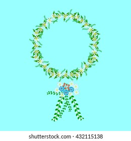 on a blue background frame of flowers