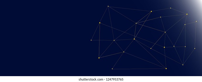 On a blue background, a golden network, gold lines, an ad design, a poster, a template, concept for business cards