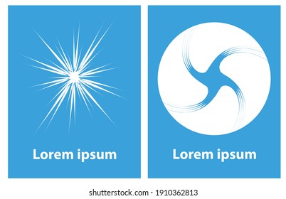 On a blue background on the left is a white star with long rays, on the right a circle with rays divides into 4 parts, on the bottom is the text.