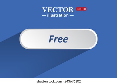 On a blue background with shadow, white button for a site. Free. Vector illustration, EPS 10