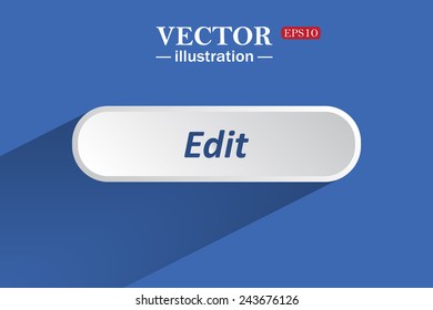 On a blue background with shadow, white button for a site. Edit. Vector illustration, EPS 10