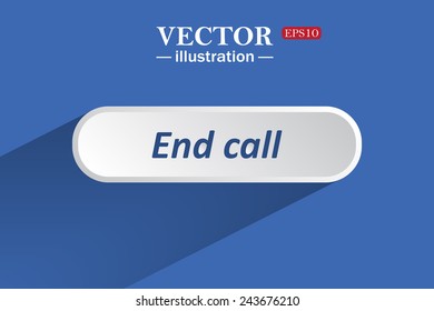 On a blue background with shadow, white button for a site. End call. Vector illustration, EPS 10