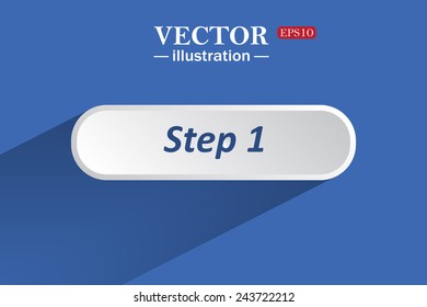 On a blue background with shadow, white button for a site. Step. Vector illustration, EPS 10