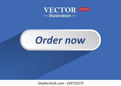 On a blue background with shadow, white button for a site. Order now. Vector illustration, EPS 10