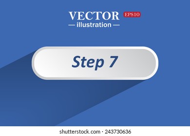 On a blue background with shadow, white button for a site. Step. Vector illustration, EPS 10