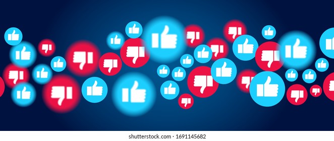 On a blue background there are many icons with likes and dislikes