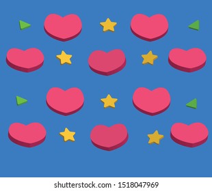 on an blue background, triangles, hearts, stars, cookies, sweets