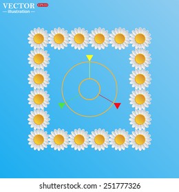 On a blue background with white daisies. GPS navigation,  vector illustration, EPS 10