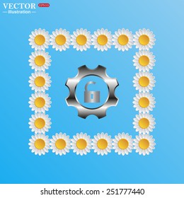 On a blue background with white daisies. unlock settings , vector illustration, EPS 10