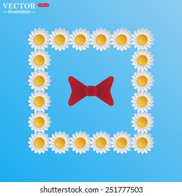 On a blue background with white daisies. bow tie. Vector illustration, EPS 10