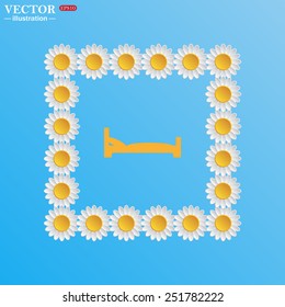 On a blue background with white daisies. bed.  Vector illustration EPS 10