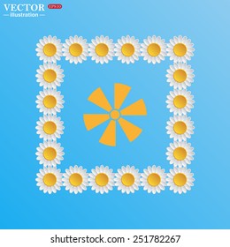 On a blue background with white daisies. fan, vector illustration, EPS 10 