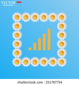 On a blue background with white daisies. signal strength indicator, vector illustration, EPS 10