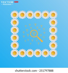 On a blue background with white daisies. Search wi-fi network , vector illustration, EPS 10