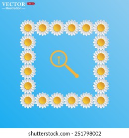 On a blue background with white daisies. Search wi-fi network , vector illustration, EPS 10
