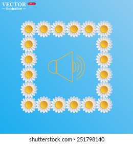On a blue background with white daisies. Sound on, vector illustration, EPS 10