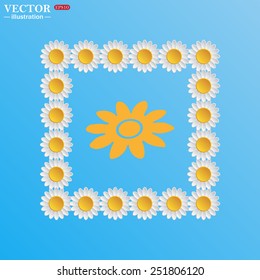 On a blue background with white daisies.  daisy,vector illustration, EPS 10