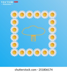 On a blue background with white daisies.  cloud storage, flash drive , vector illustration, EPS 10