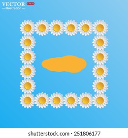 On a blue background with white daisies.  cloud, vector illustration, EPS 10