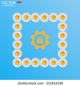 On a blue background with white daisies.  block settings , vector illustration, EPS 10
