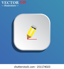 On a blue background white square with rounded corners. yellow pencil, vector, EPS 10