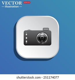 On a blue background white square with rounded corners. photo camera, vector illustration, EPS 10