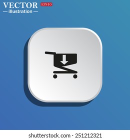 On a blue background white square with rounded corners. put in shopping cart , vector illustration, EPS 10