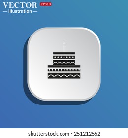 On a blue background white square with rounded corners. birthday cake icon. Vector illustration, EPS 10