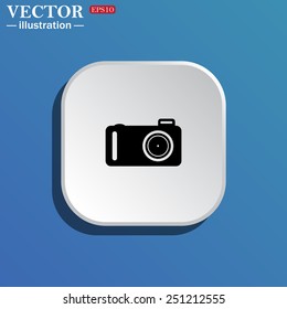 On a blue background white square with rounded corners. photo camera, vector illustration, EPS 10