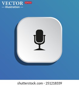 On a blue background white square with rounded corners. Microphone. Voice recording, vector illustration, EPS 10