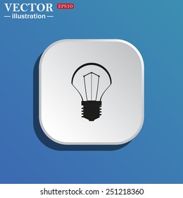 On a blue background white square with rounded corners. incandescent bulb, vector illustration, EPS 10