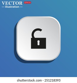 On a blue background white square with rounded corners. open lock, vector, EPS 10