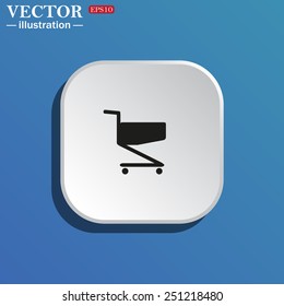 On a blue background white square with rounded corners. Shoping basket , vector illustration, EPS 10