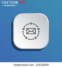 On a blue background white square with rounded corners. Internet e-mail, vector illustration, EPS 10