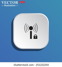 On a blue background white square with rounded corners. Wireless network access is closed, locked, vector illustration, EPS 10