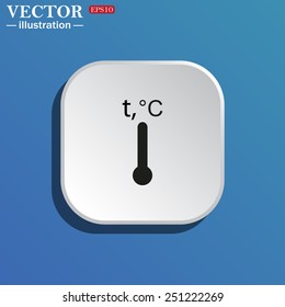 On a blue background white square with rounded corners. Thermometer , vector illustration, EPS 10