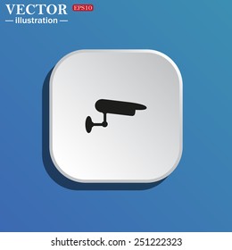 On a blue background white square with rounded corners. surveillance Camera, vector illustration, EPS 10