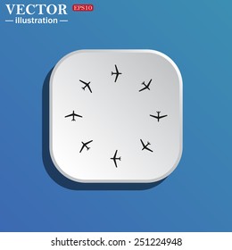 On a blue background white square with rounded corners. Fashion Icon Aircraft, vector illustration, EPS 10