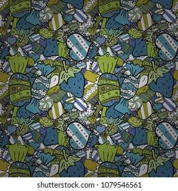On blue, black and white colors. Vector. Colorful Candy seamless.