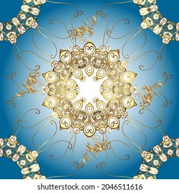 On blue, brown and neutral colors. Vector illustration. 3d flowers, seamless.