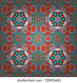 On blue, red and neutral colors. 3d flowers, seamless. Vector illustration.