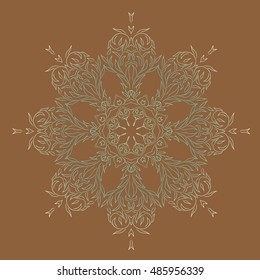 On a brown background with a gradient. Decorative round ornaments. Mandala pattern, yoga oriental ornament.  Relax mandala.  henna mandala  pattern. natural floral design
