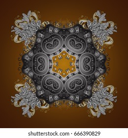 On brown background. Vector golden snowflakes winter New Year frame.