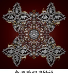 On brown background. Vector golden snowflakes winter New Year frame.