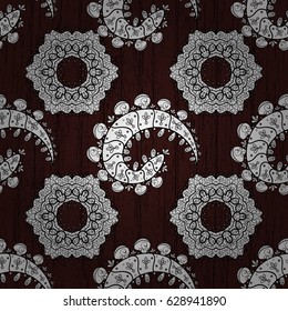On brown background. Vector white. White elements in oriental style arabesques. Seamless white textured curls.